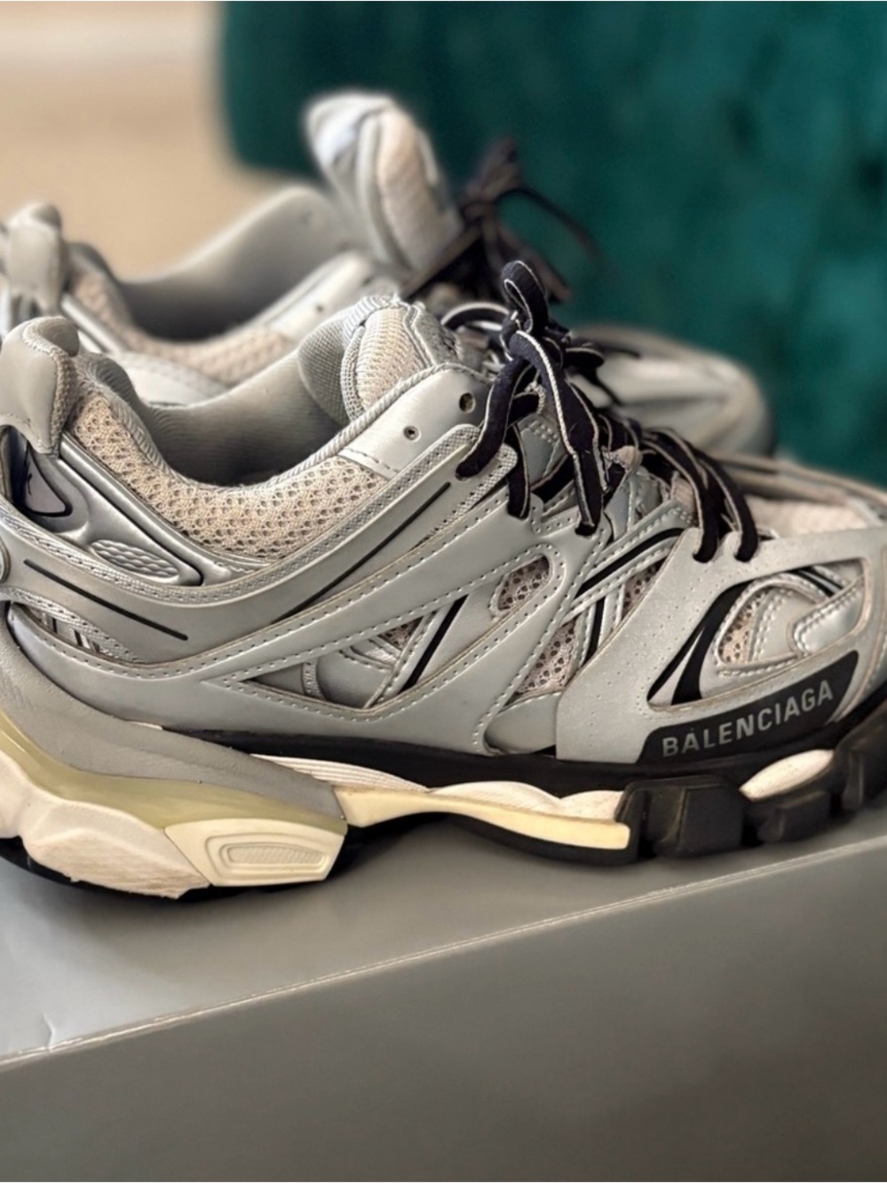 Balenciaga Silver and Black Women's Chunky Sneaker